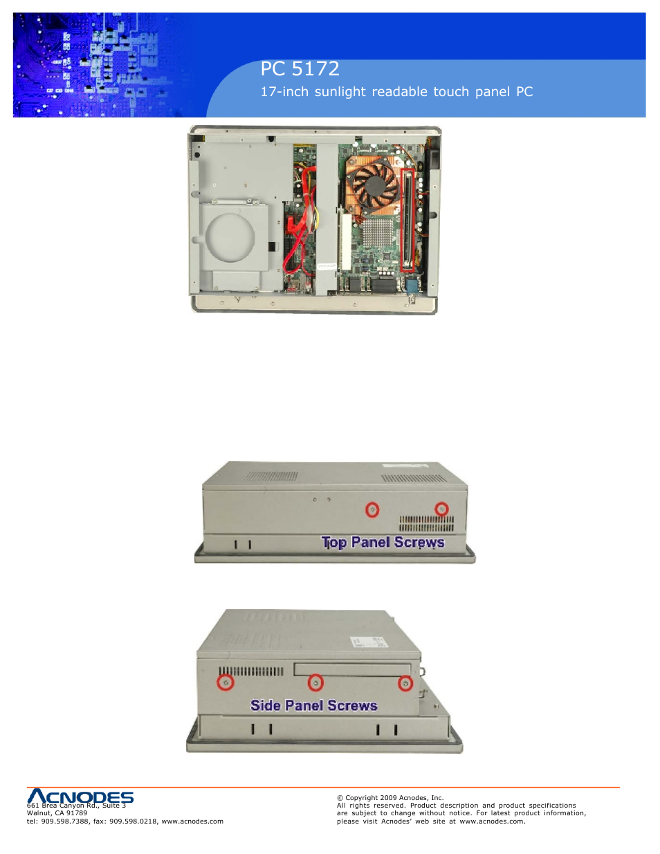 Pc 5150, Pc 5172, Inch touch panel pc | Inch sunlight readable touch panel pc | Acnodes PC 5172 User Manual | Page 100 / 104