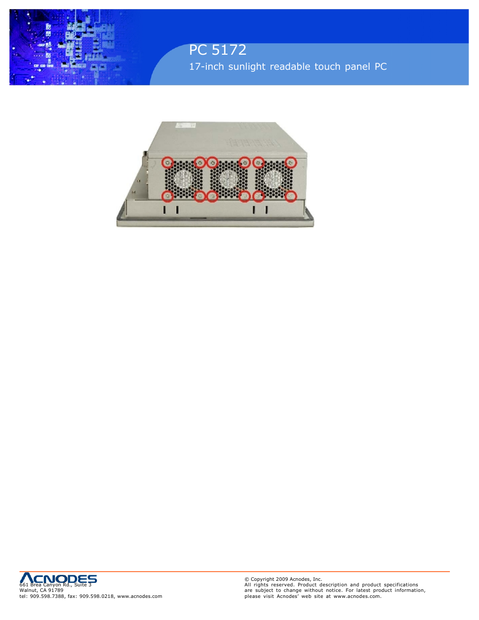 Pc 5150, Pc 5172, Inch touch panel pc | Inch sunlight readable touch panel pc | Acnodes PC 5172 User Manual | Page 104 / 104