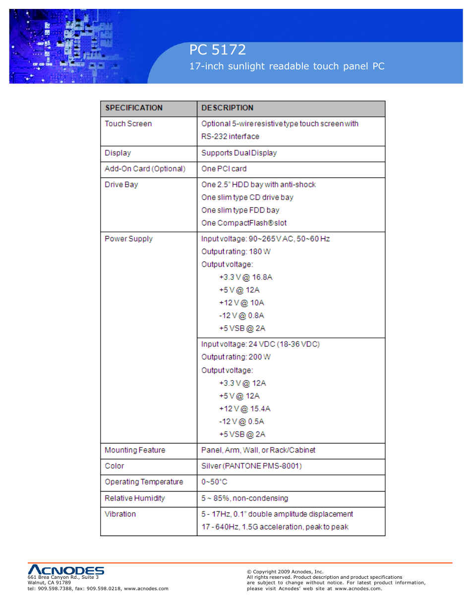 Rmc 7152, Pc 5172 | Acnodes PC 5172 User Manual | Page 11 / 104