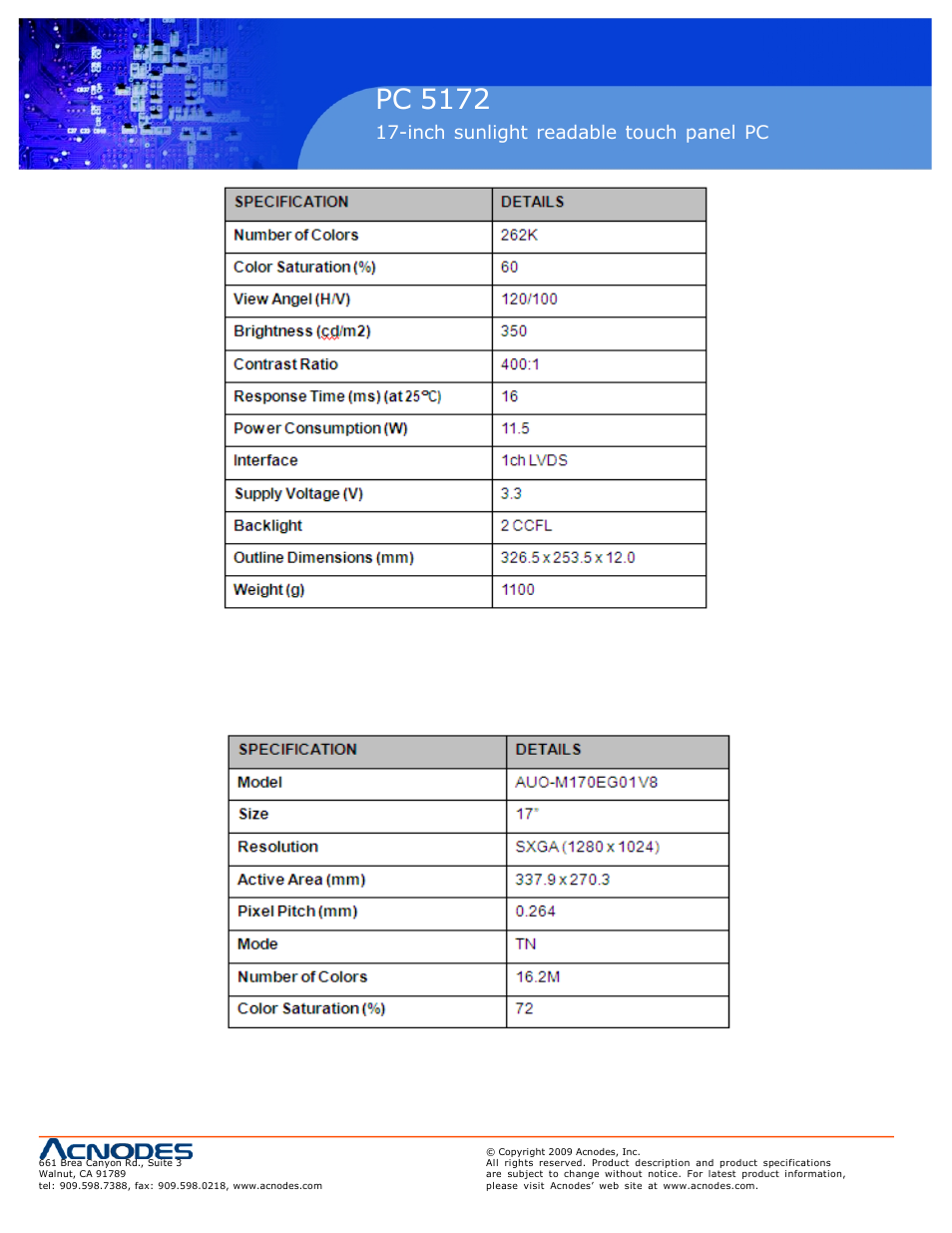 Pc 5150, Pc 5172, Inch touch panel pc | Inch sunlight readable touch panel pc | Acnodes PC 5172 User Manual | Page 14 / 104