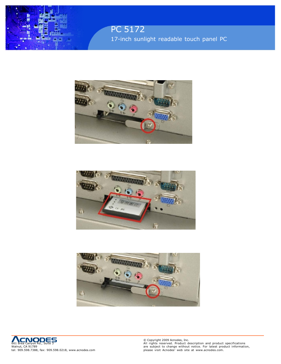 Pc 5150, Pc 5172, Inch touch panel pc | Inch sunlight readable touch panel pc | Acnodes PC 5172 User Manual | Page 38 / 104