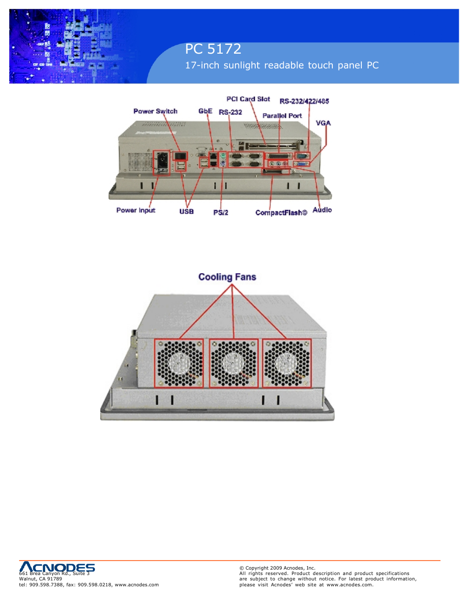 Pc 5150, Pc 5172, Inch touch panel pc | Inch sunlight readable touch panel pc | Acnodes PC 5172 User Manual | Page 8 / 104