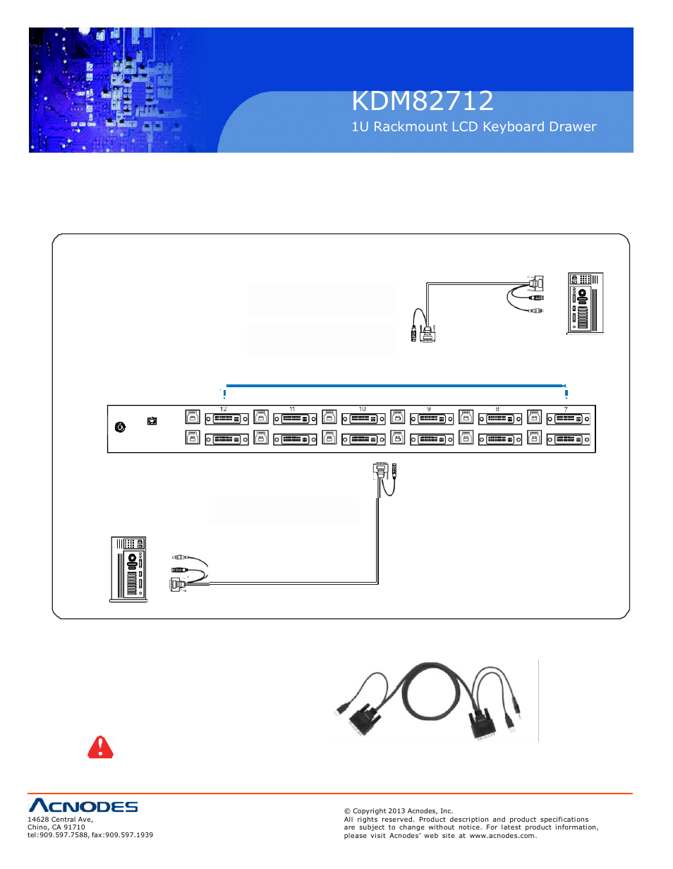 Part 4> kvm integration, 1 > kvm port connection, 1u rackmount lcd keyboard drawer | Acnodes KDM 82712 User Manual | Page 18 / 22