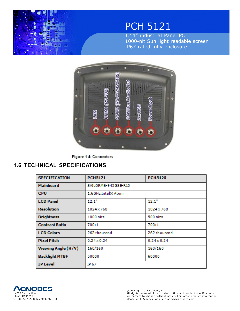 Pch 5121, 6 technical specifications | Acnodes PCH 5121 User Manual | Page 10 / 82