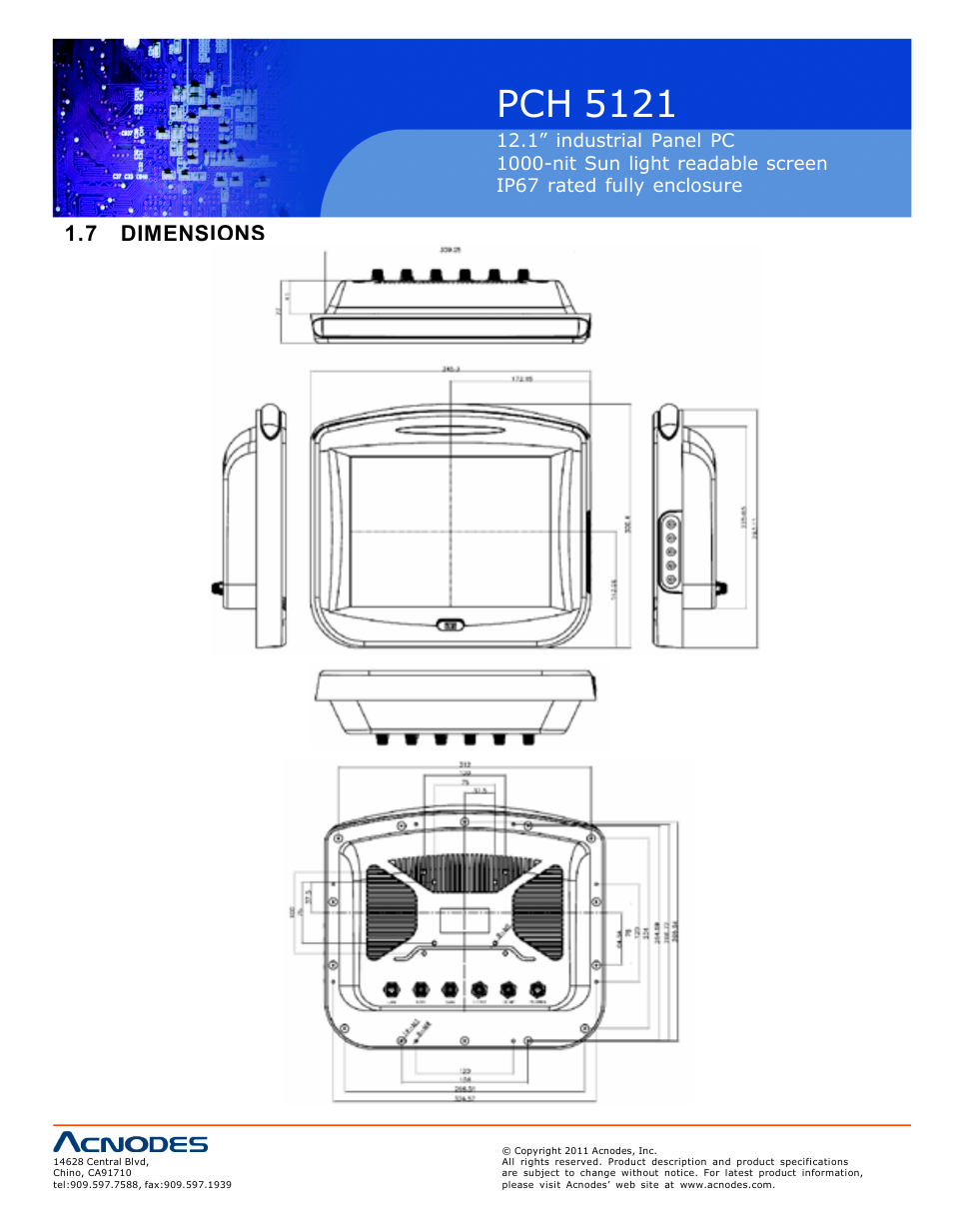 Pch 5121, 7 dimensions | Acnodes PCH 5121 User Manual | Page 12 / 82