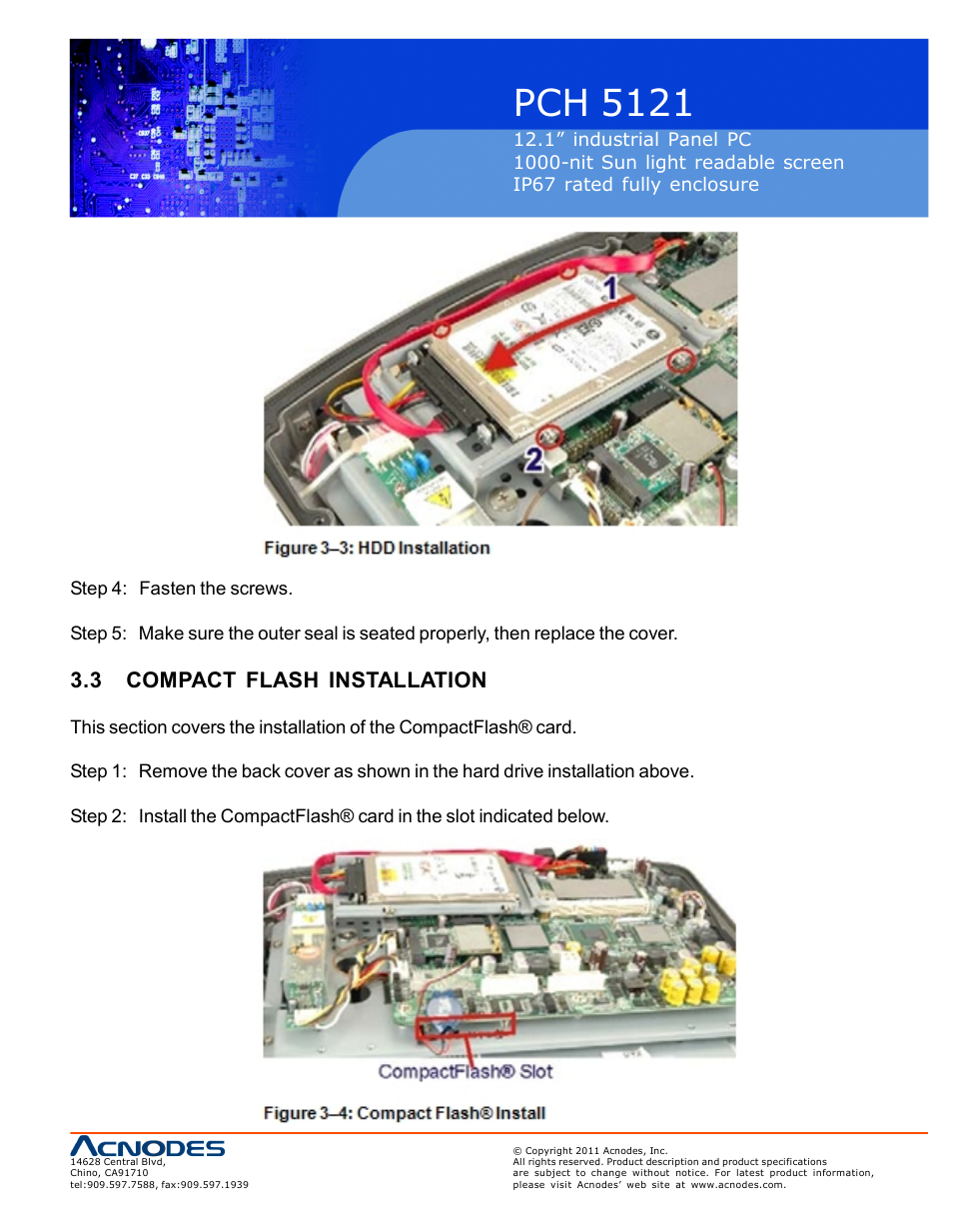 Pch 5121, 3 compact flash installation | Acnodes PCH 5121 User Manual | Page 17 / 82