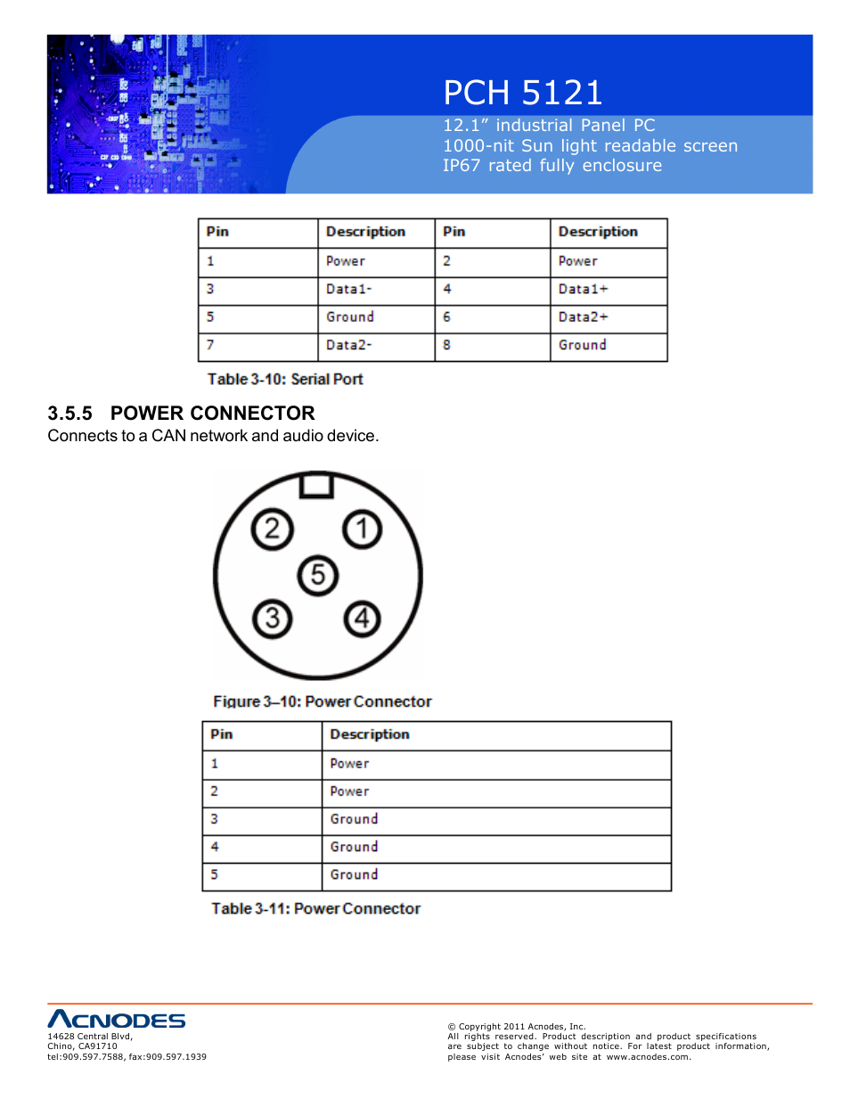 Pch 5121, 5 power connector | Acnodes PCH 5121 User Manual | Page 24 / 82