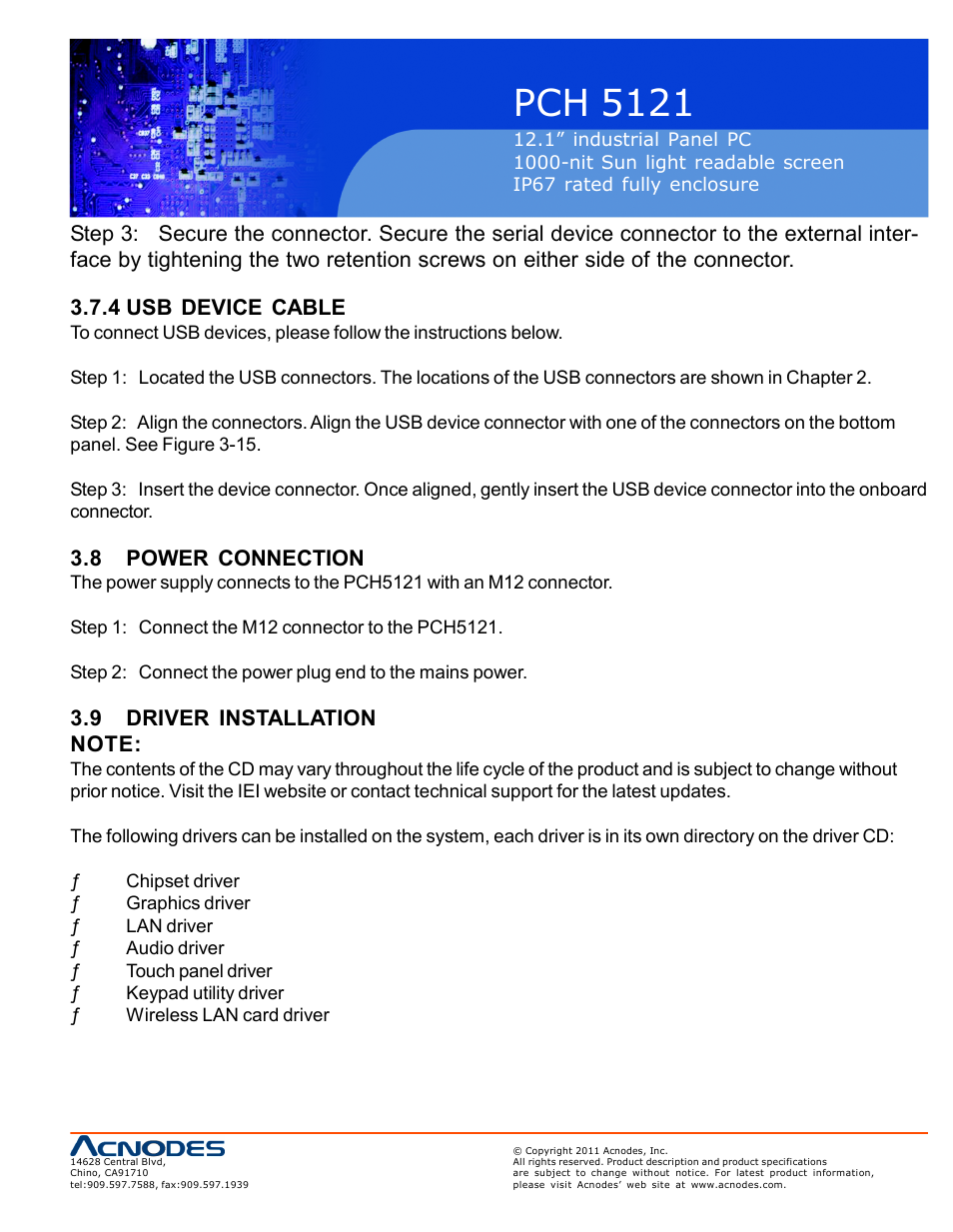 Pch 5121, 8 power connection | Acnodes PCH 5121 User Manual | Page 29 / 82