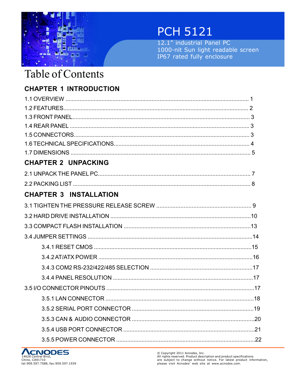 Acnodes PCH 5121 User Manual | Page 3 / 82