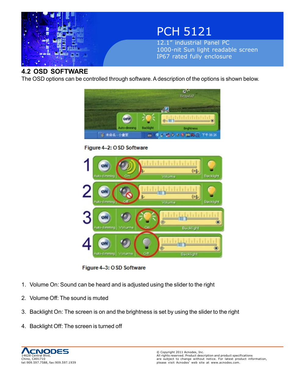 Pch 5121, 2 osd software | Acnodes PCH 5121 User Manual | Page 31 / 82