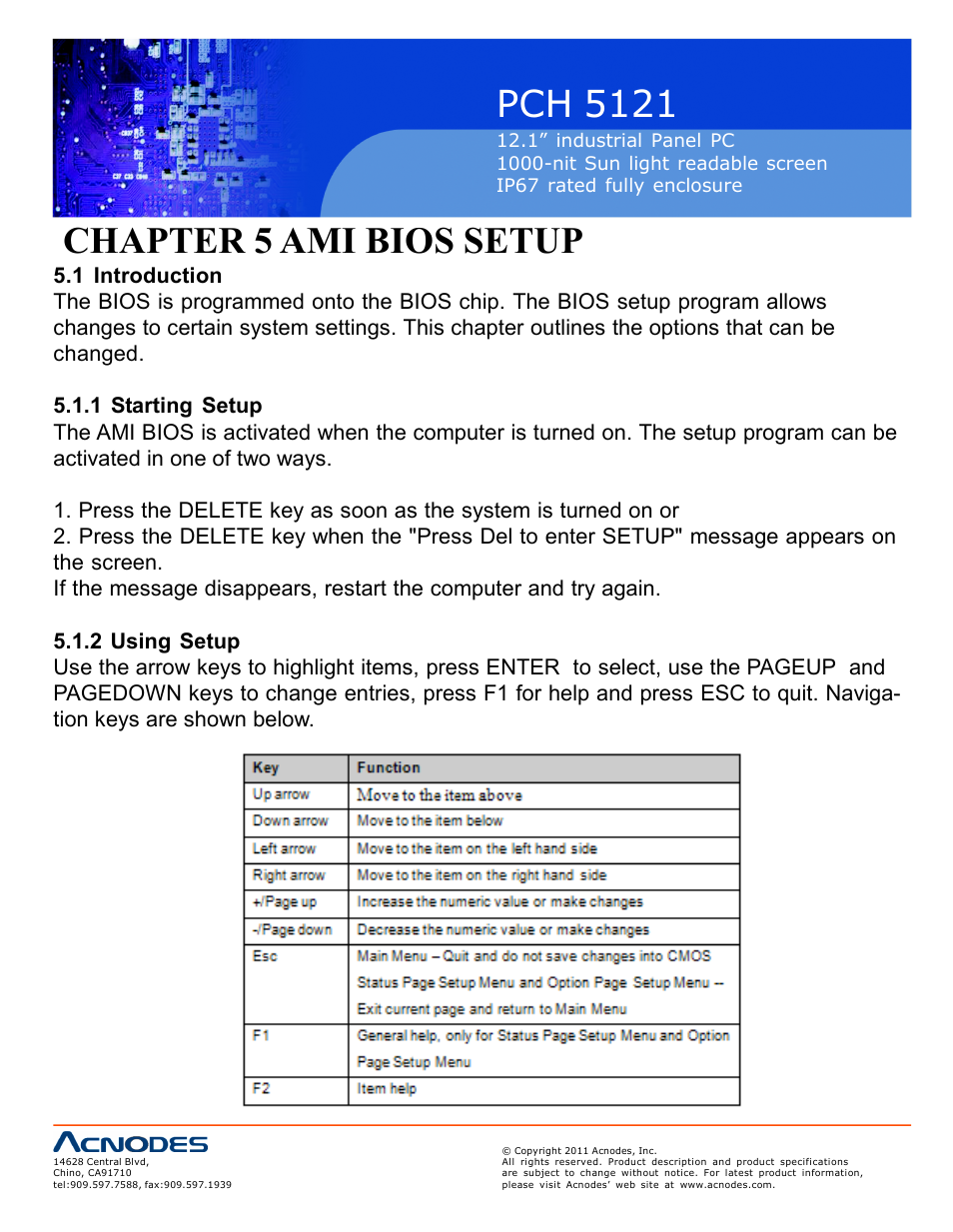 Pch 5121, Chapter 5 ami bios setup | Acnodes PCH 5121 User Manual | Page 32 / 82