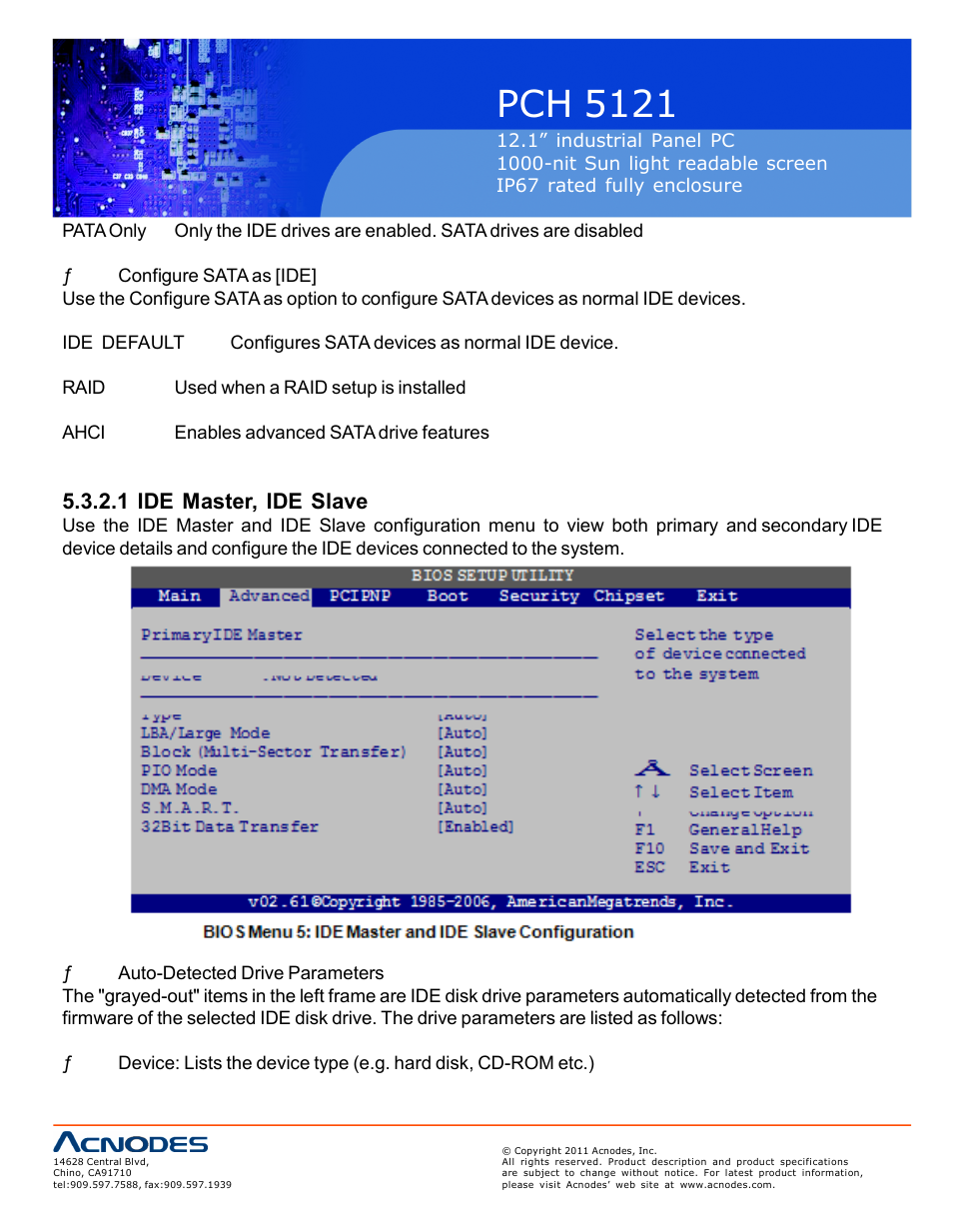 Pch 5121, 1 ide master, ide slave | Acnodes PCH 5121 User Manual | Page 38 / 82