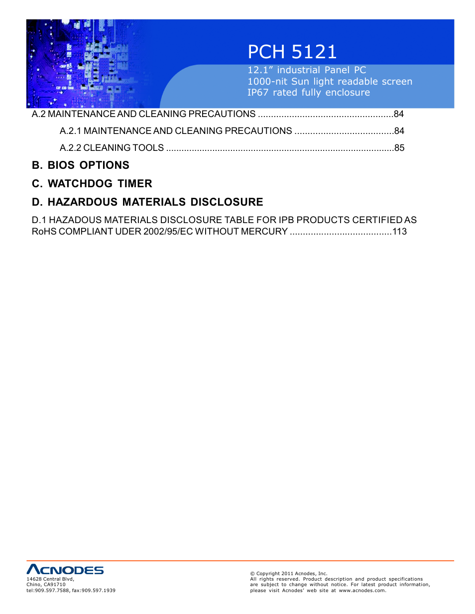 Pch 5121 | Acnodes PCH 5121 User Manual | Page 6 / 82