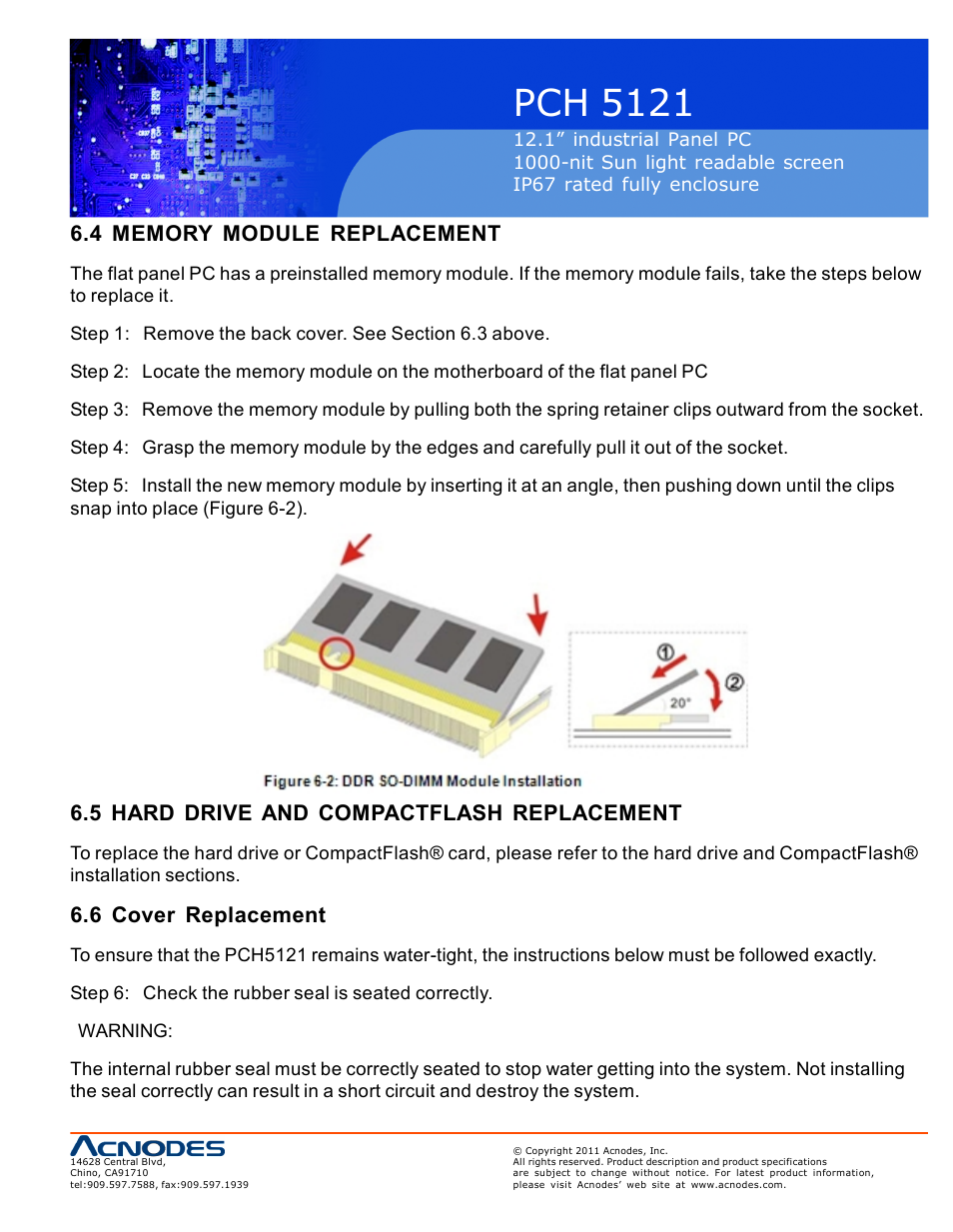 Pch 5121, 5 hard drive and compactflash replacement, 6 cover replacement | Acnodes PCH 5121 User Manual | Page 69 / 82