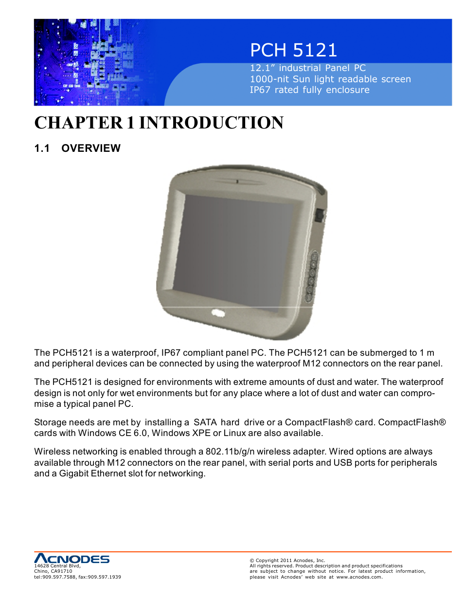 Pch 5121, Chapter 1 introduction, 1 overview | Acnodes PCH 5121 User Manual | Page 7 / 82