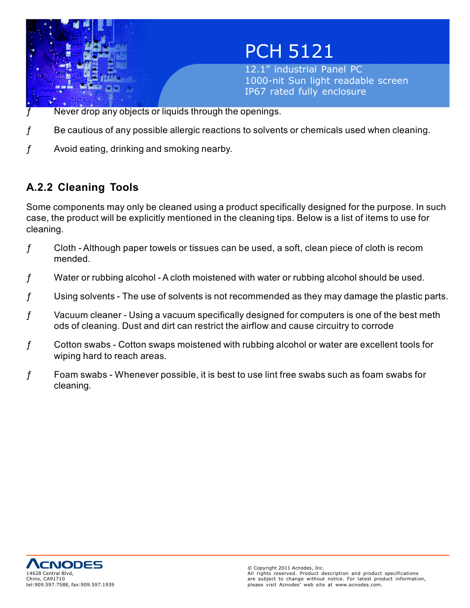 Pch 5121, A.2.2 cleaning tools | Acnodes PCH 5121 User Manual | Page 74 / 82