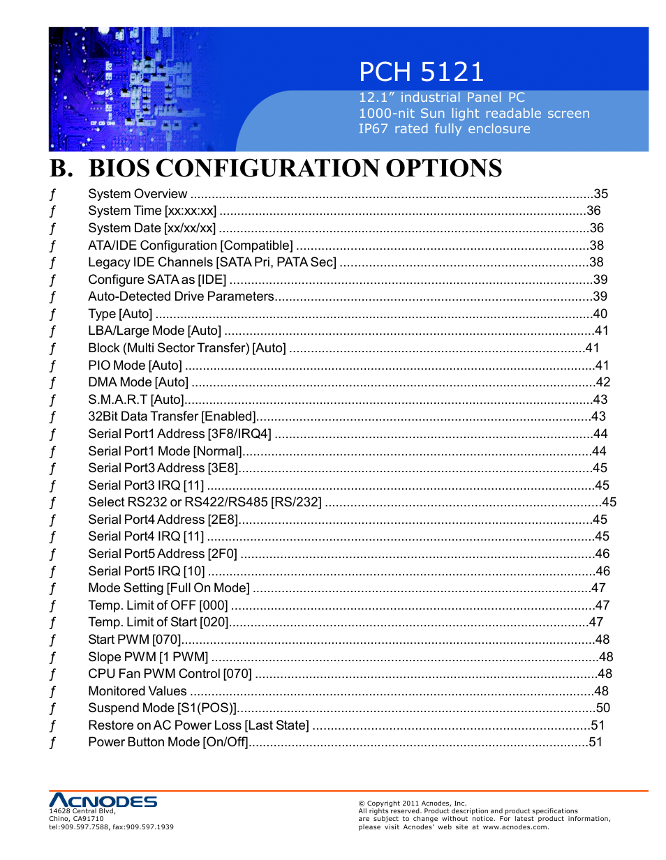 Pch 5121, B. bios configuration options | Acnodes PCH 5121 User Manual | Page 75 / 82