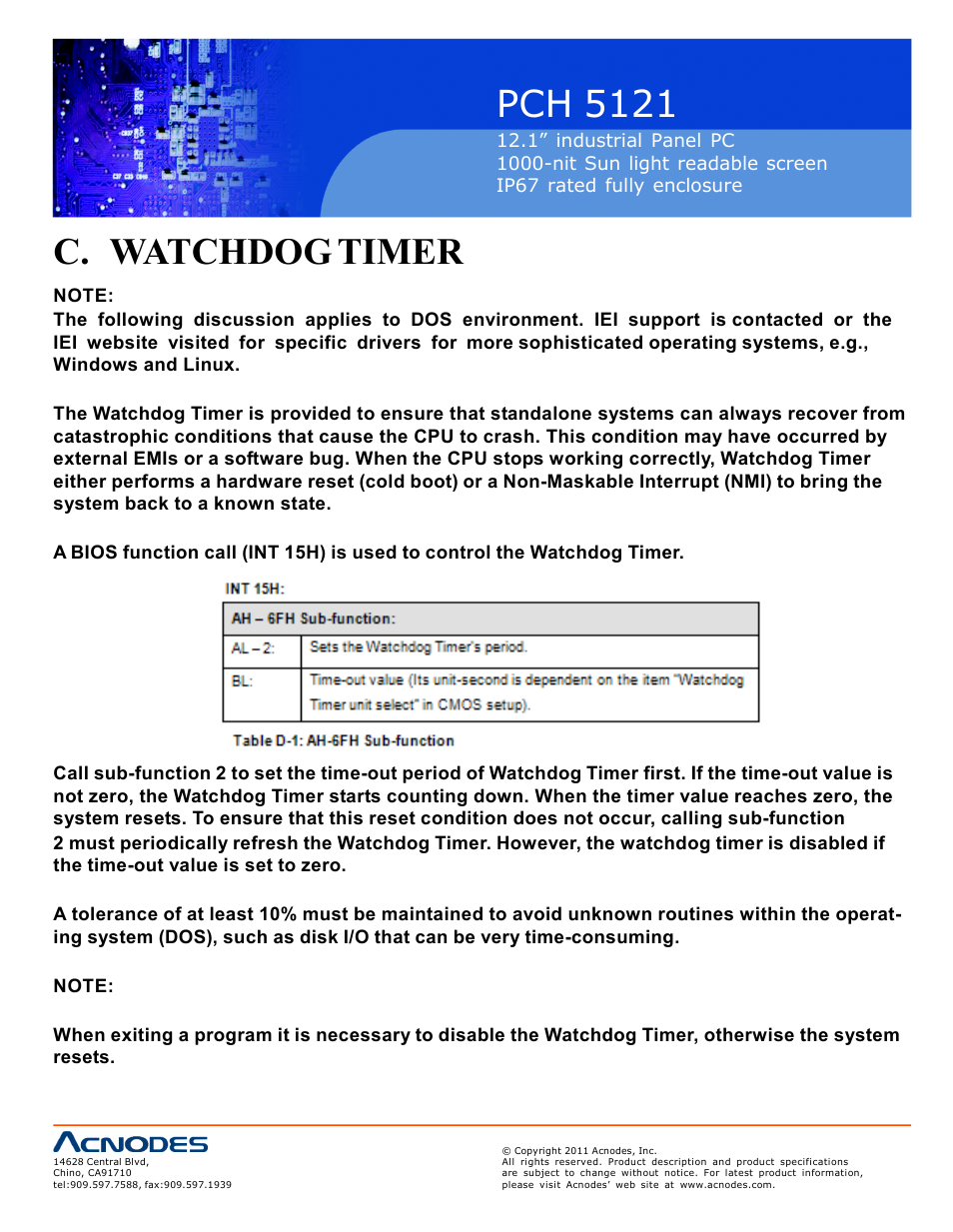 Pch 5121, C. watchdog timer | Acnodes PCH 5121 User Manual | Page 78 / 82