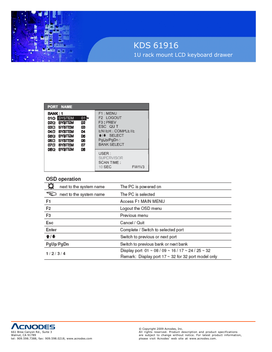 1u rack mount lcd keyboard drawer, 5 osd menu 18 | Acnodes KDS 61916 User Manual | Page 20 / 25