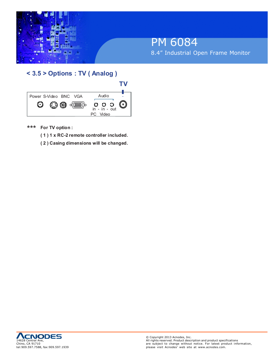 Pm 6084, 5 > options : tv ( analog ) tv | Acnodes PM 6084 User Manual | Page 17 / 18