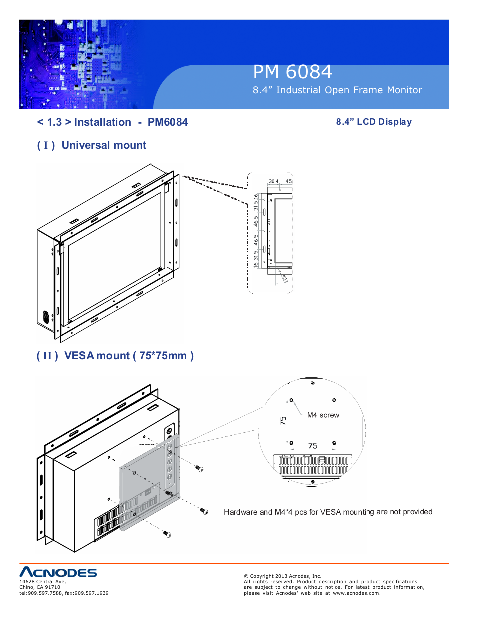Pm 6084, I ) universal mount ( ii ) vesa mount ( 75*75mm ) | Acnodes PM 6084 User Manual | Page 8 / 18