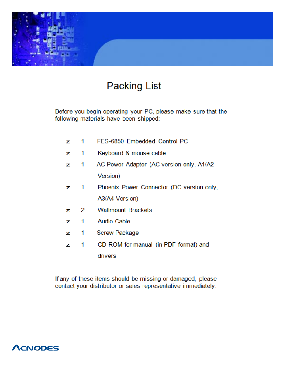 Fes6850 | Acnodes FES 6850 User Manual | Page 4 / 55