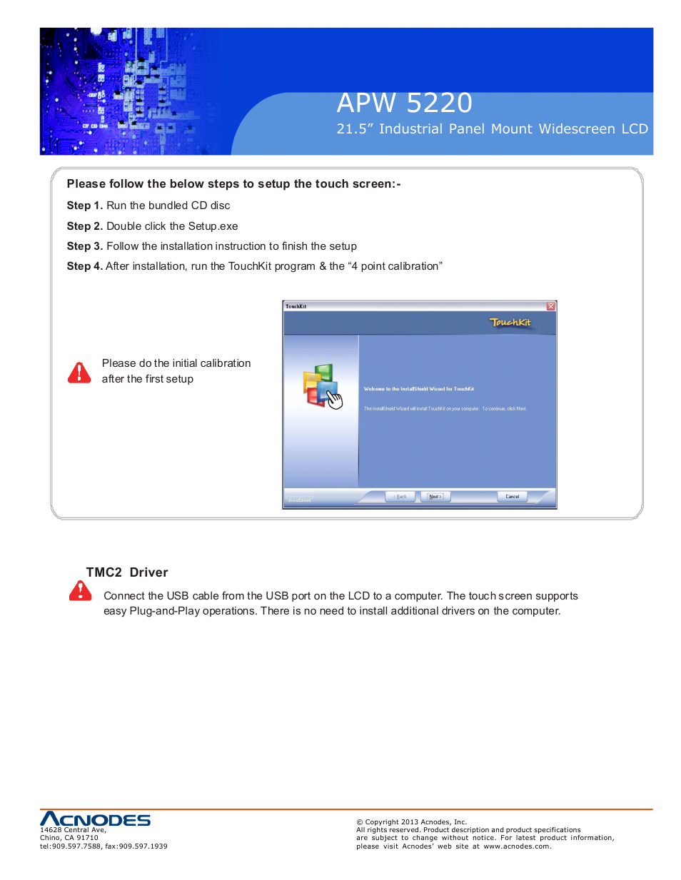 Apw 5220, 5” industrial panel mount widescreen lcd, Tmc2 driver | Acnodes APW 5220 User Manual | Page 19 / 24