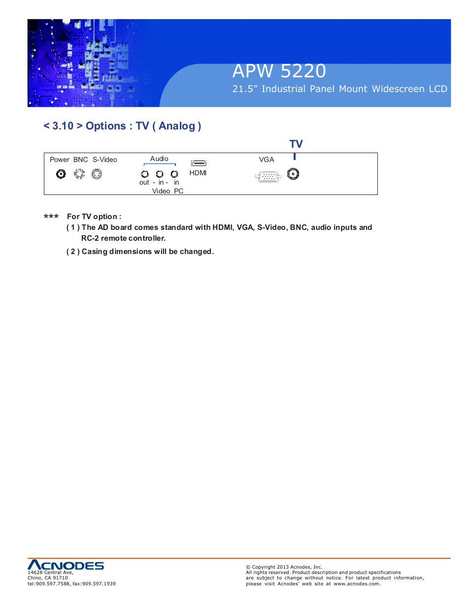 Apw 5220, 10 > options : tv ( analog ) tv | Acnodes APW 5220 User Manual | Page 23 / 24