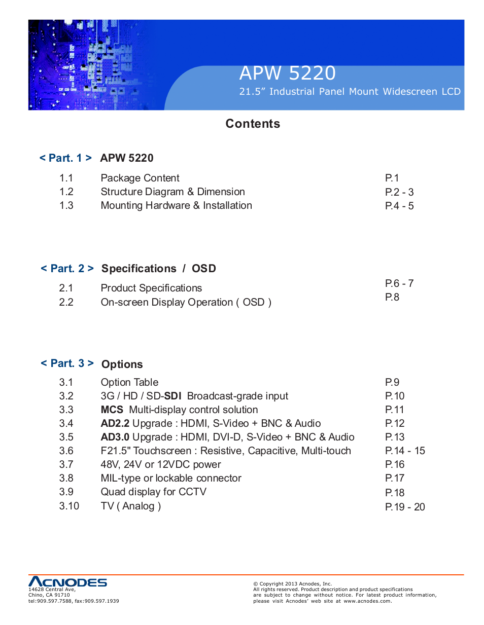 Acnodes APW 5220 User Manual | Page 3 / 24