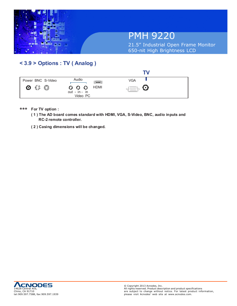 Pmh 92 20, 9 > options : tv ( analog ) tv | Acnodes PMH 9220 User Manual | Page 21 / 23