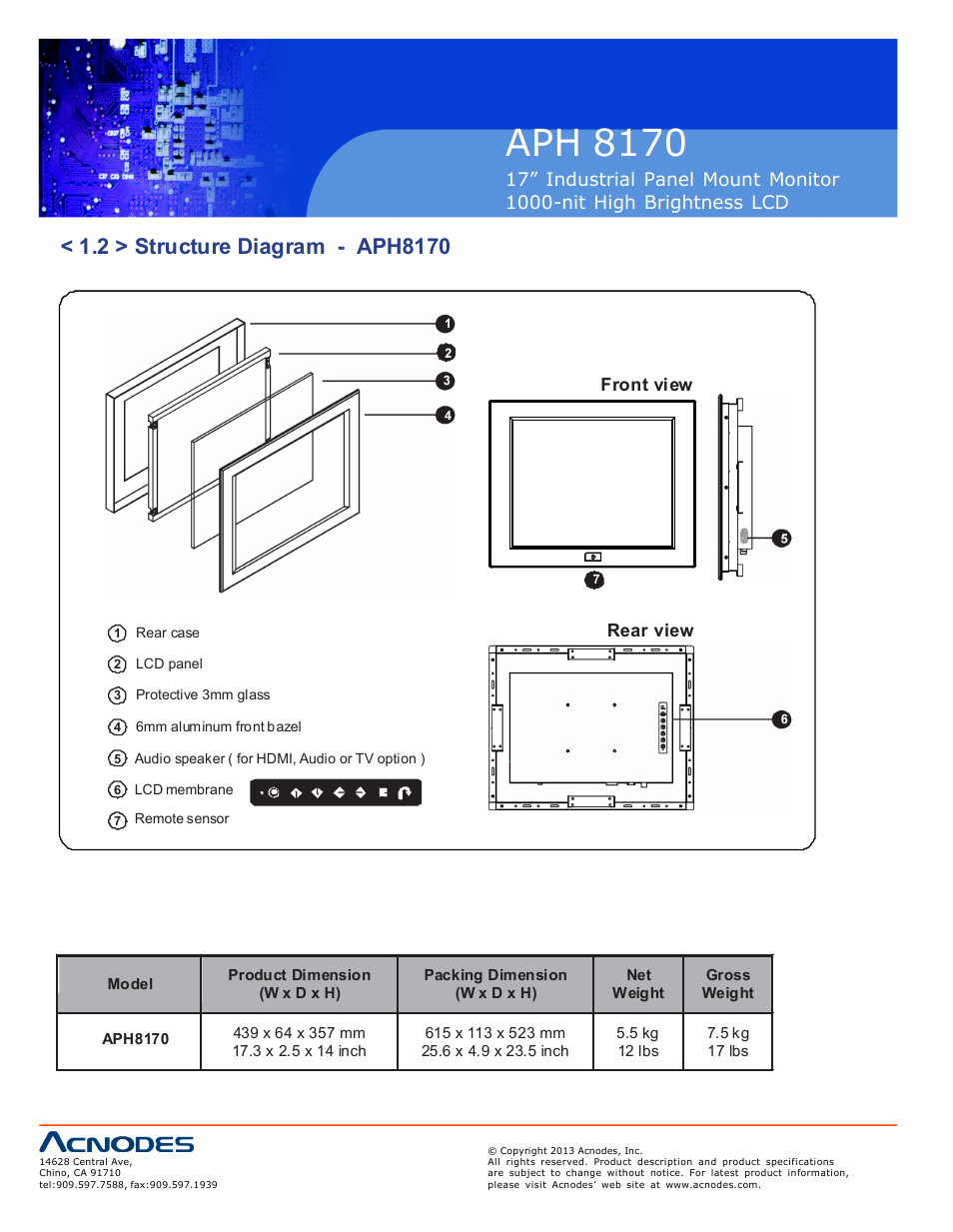 Aph 817 0, Hap-17, Front v iew | Rear v iew | Acnodes APH 8170 User Manual | Page 6 / 24