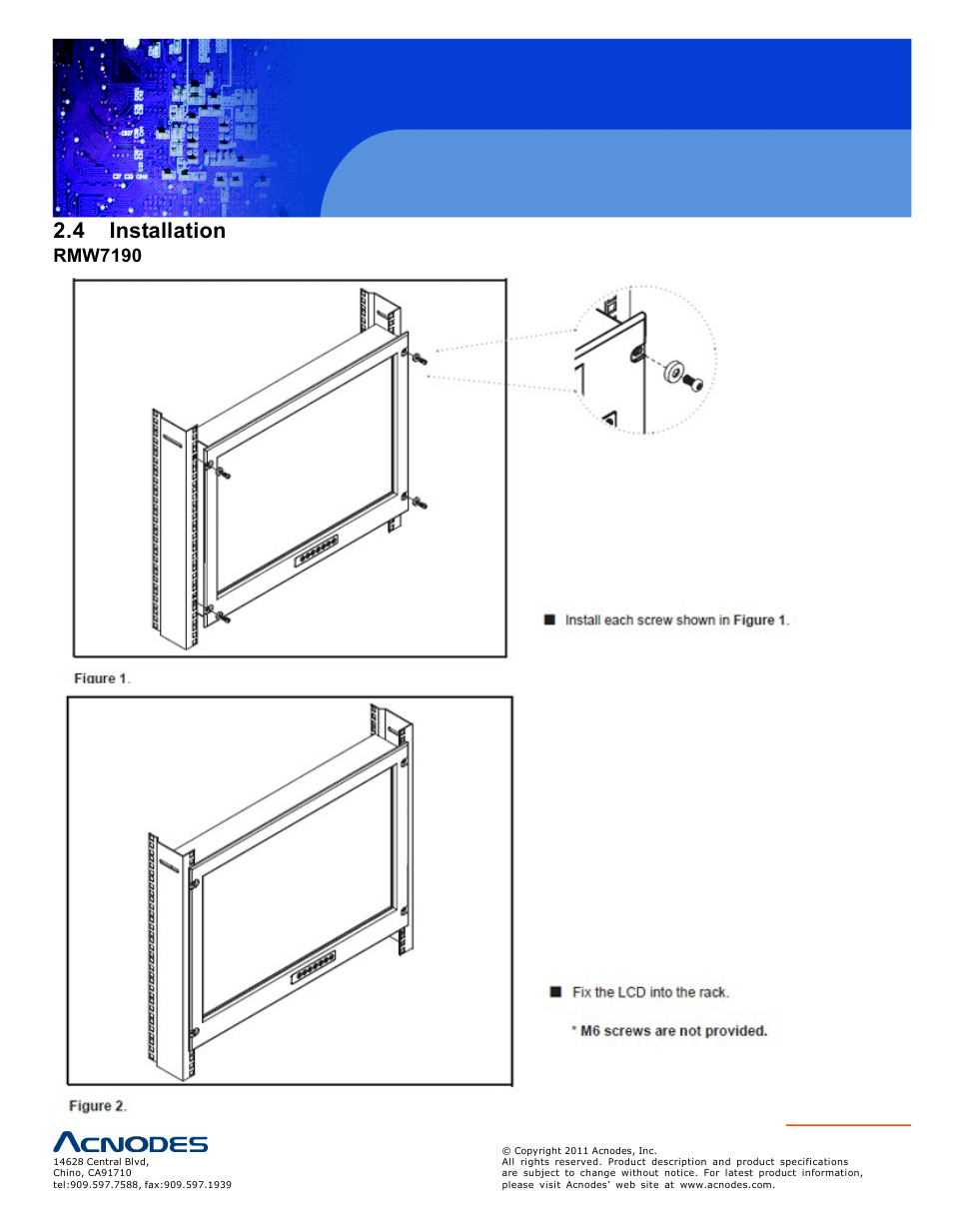 4 installation, Rmw7190 | Acnodes RMW 8220 User Manual | Page 10 / 22