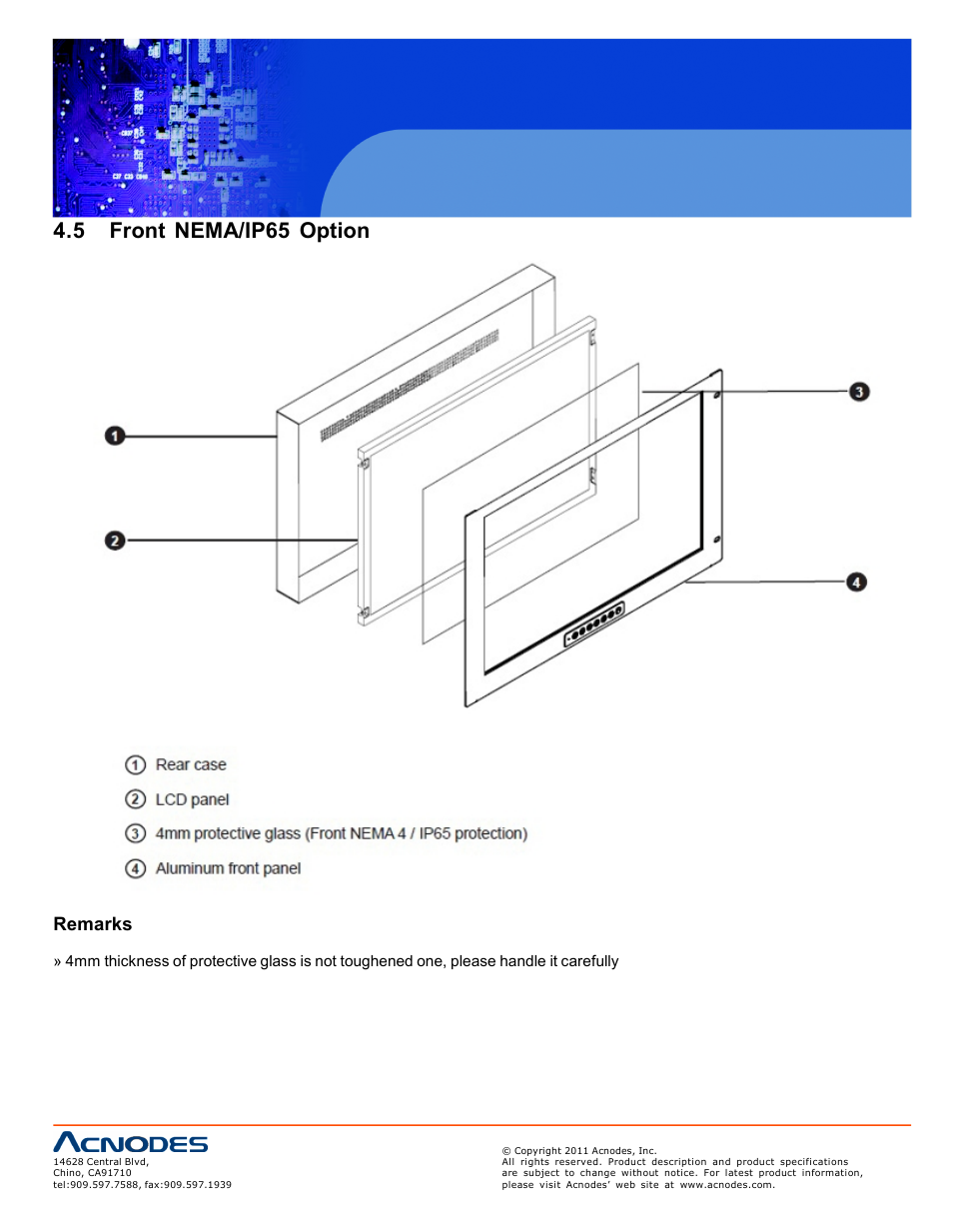 5 front nema/ip65 option, Remarks | Acnodes RMW 8220 User Manual | Page 20 / 22
