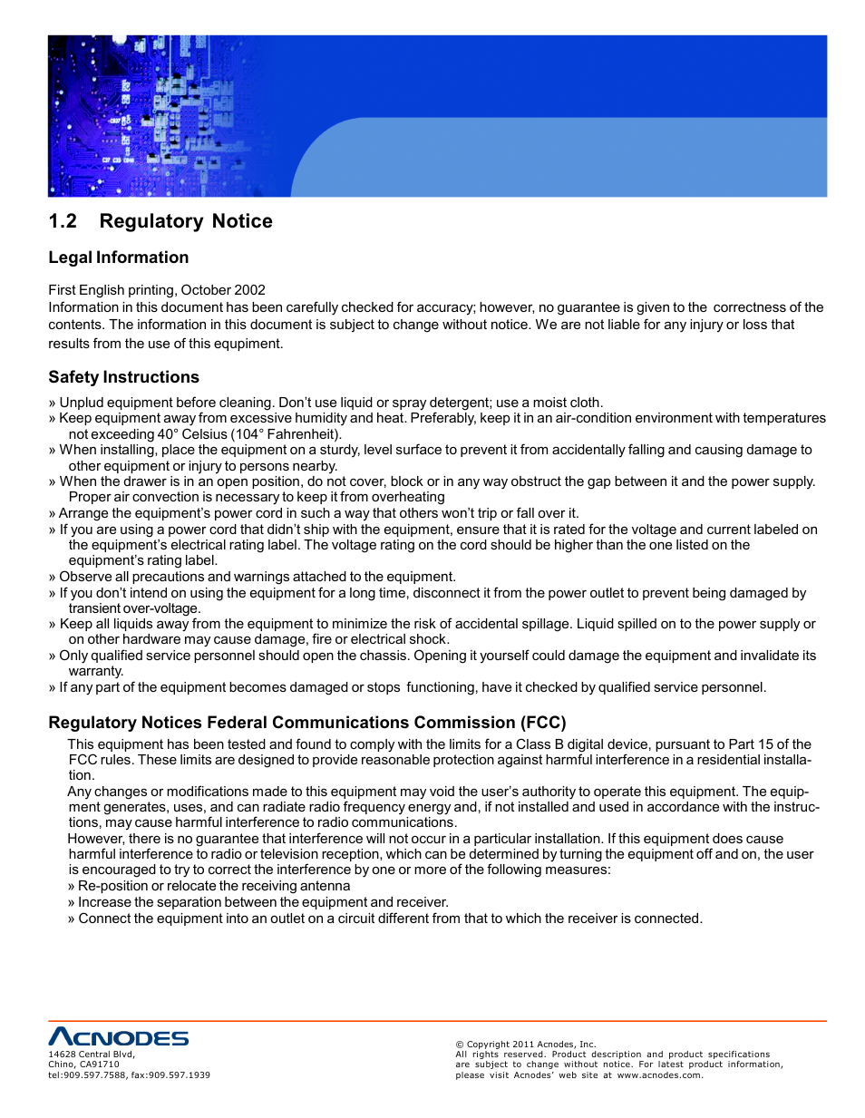 2 regulatory notice, Legal information, Safety instructions | Acnodes RMW 8220 User Manual | Page 4 / 22