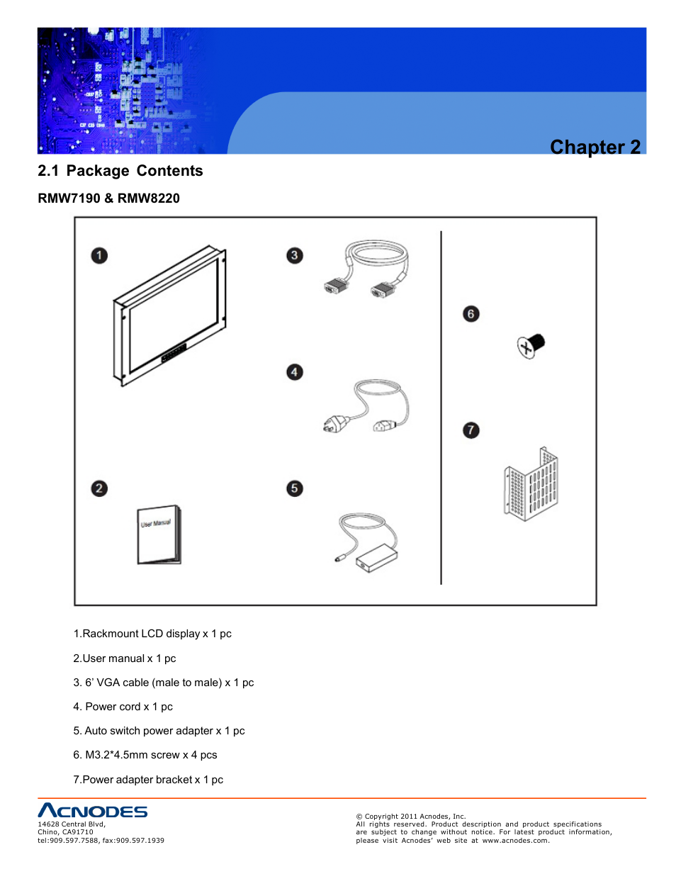 Chapter 2, 1 package contents | Acnodes RMW 8220 User Manual | Page 6 / 22