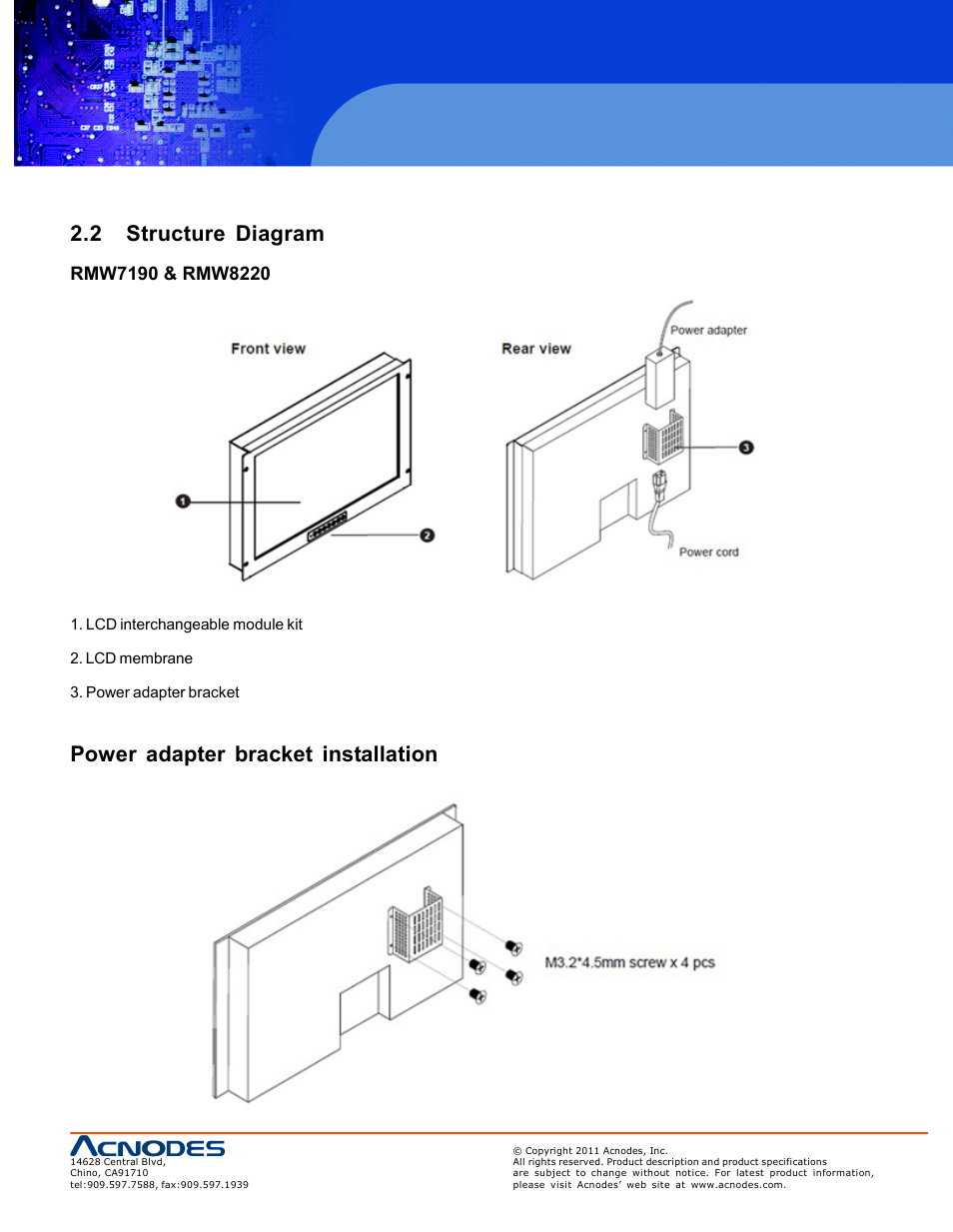 2 structure diagram, Power adapter bracket installation | Acnodes RMW 8220 User Manual | Page 7 / 22