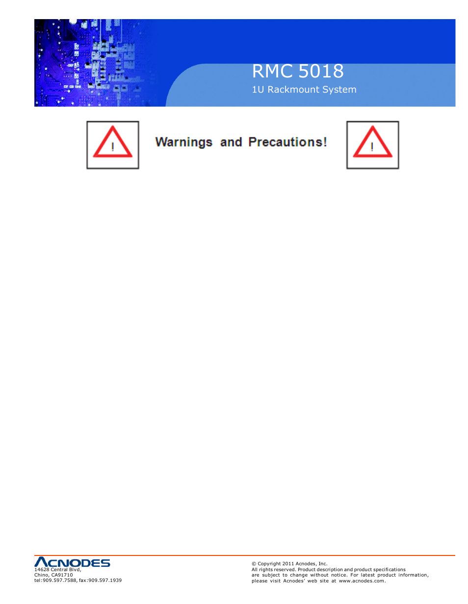 Rmc 5018, Rack precautions, Server precautions | Acnodes RMC 5018 User Manual | Page 15 / 83