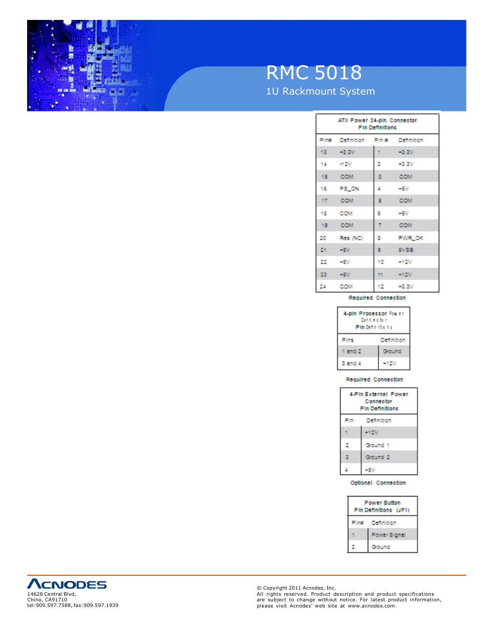 Rmc 5018, 9 connector definitions | Acnodes RMC 5018 User Manual | Page 38 / 83