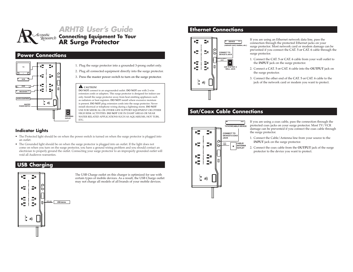 Acoustic Research ARHT8 User Manual | 2 pages