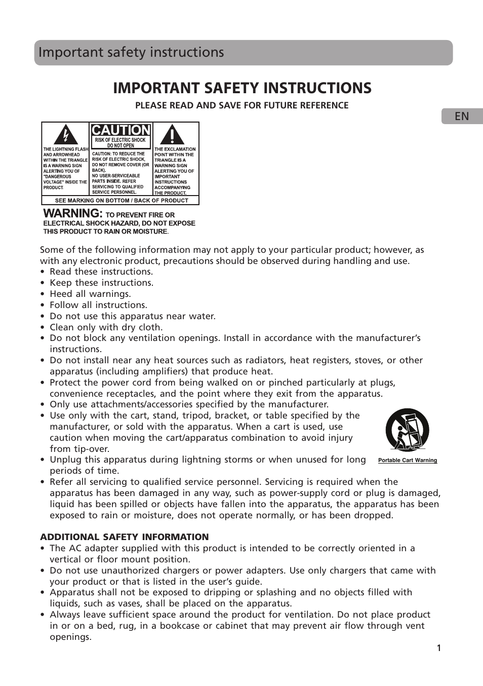 Important safety instructions | Acoustic Research ARS28I User Manual | Page 2 / 23