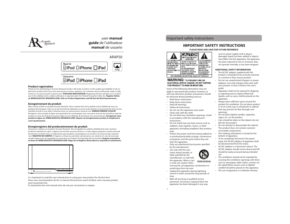 Acoustic Research ARAP50 User Manual | 21 pages