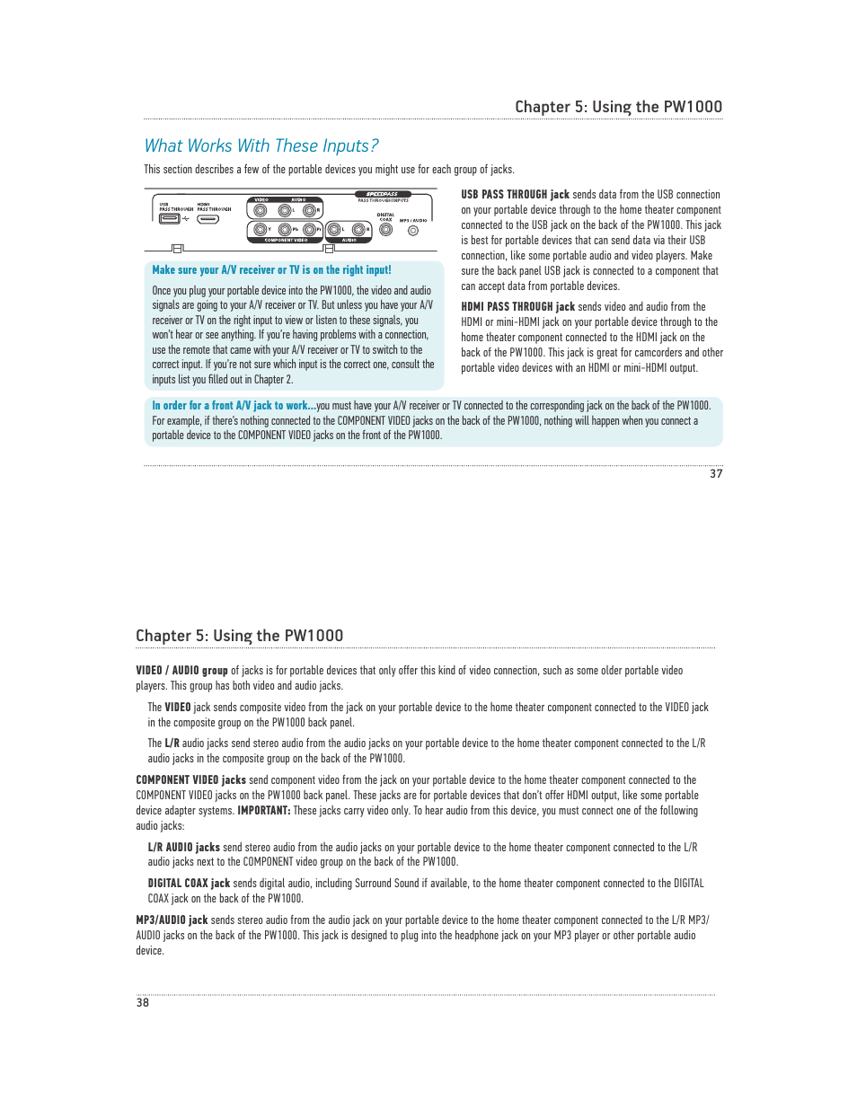 What works with these inputs | Acoustic Research PW1000 User Manual | Page 20 / 28