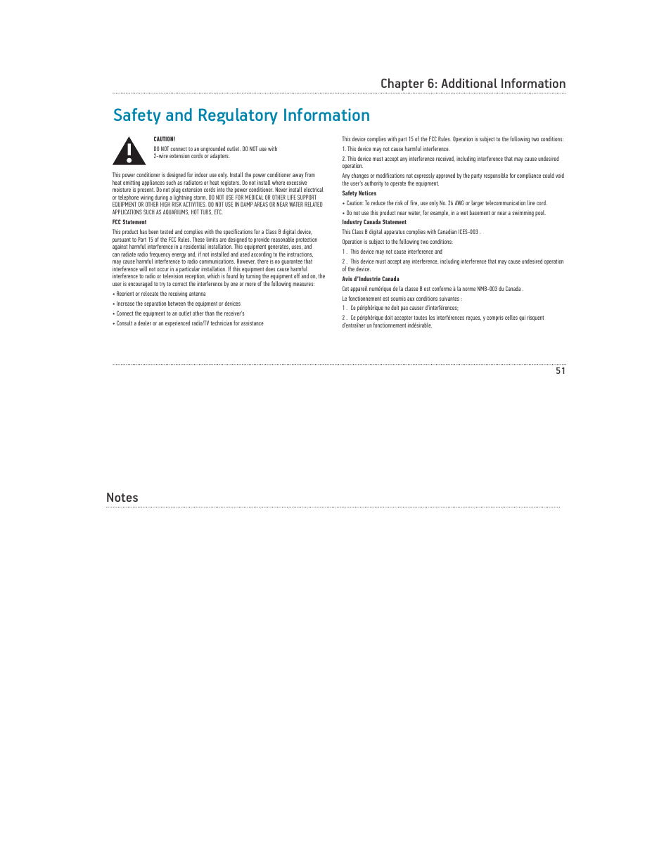 Safety and regulatory information, Chapter 6: additional information | Acoustic Research PW1000 User Manual | Page 27 / 28