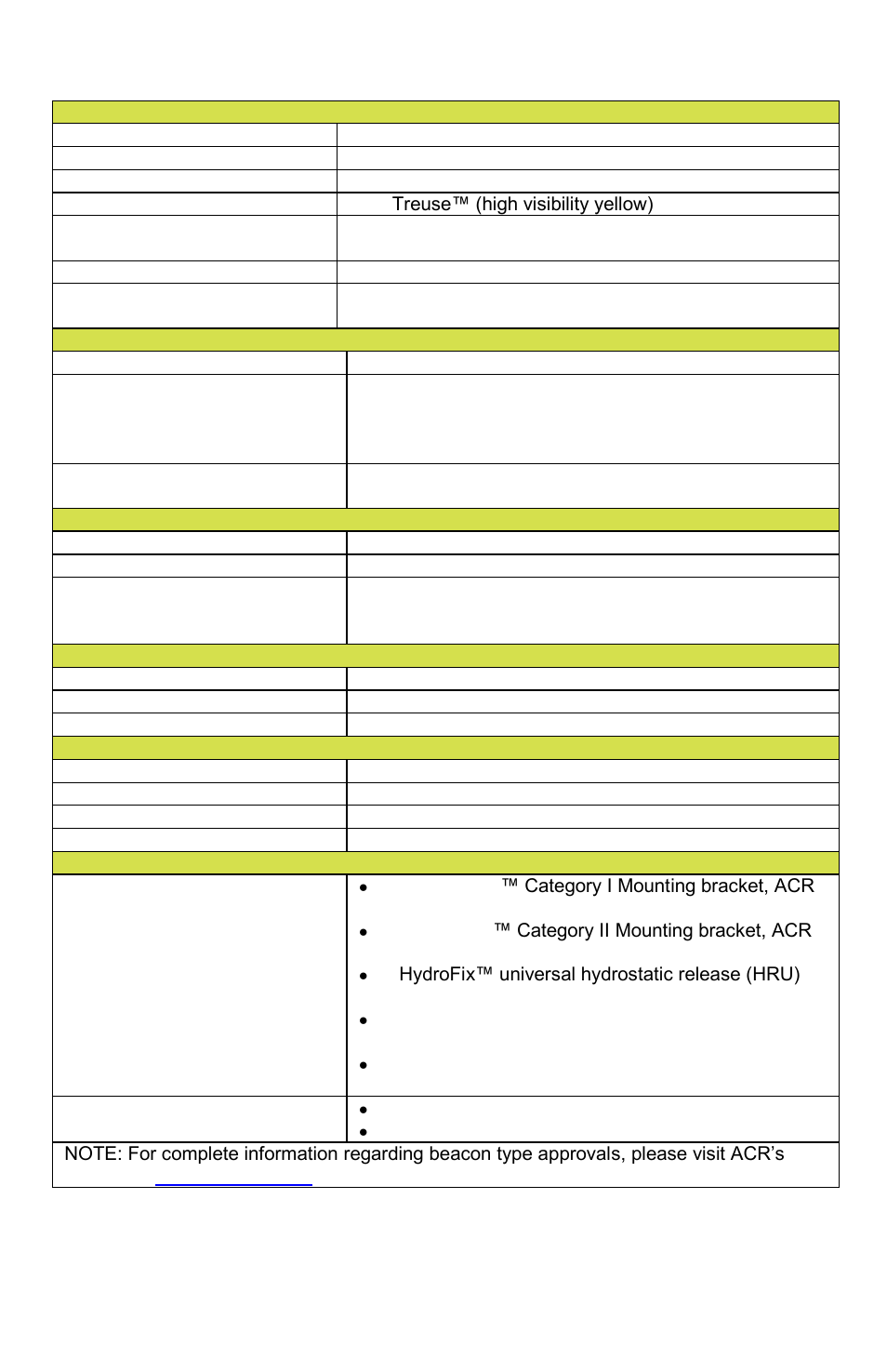 Appendix c - technical specifications | ACR&Artex SATELLITE 3 406 User Manual | Page 29 / 32