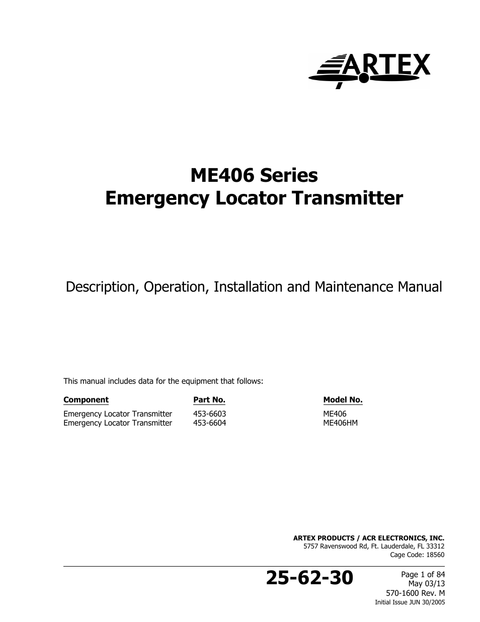 ACR&Artex ME406 ACE ELT User Manual | 84 pages