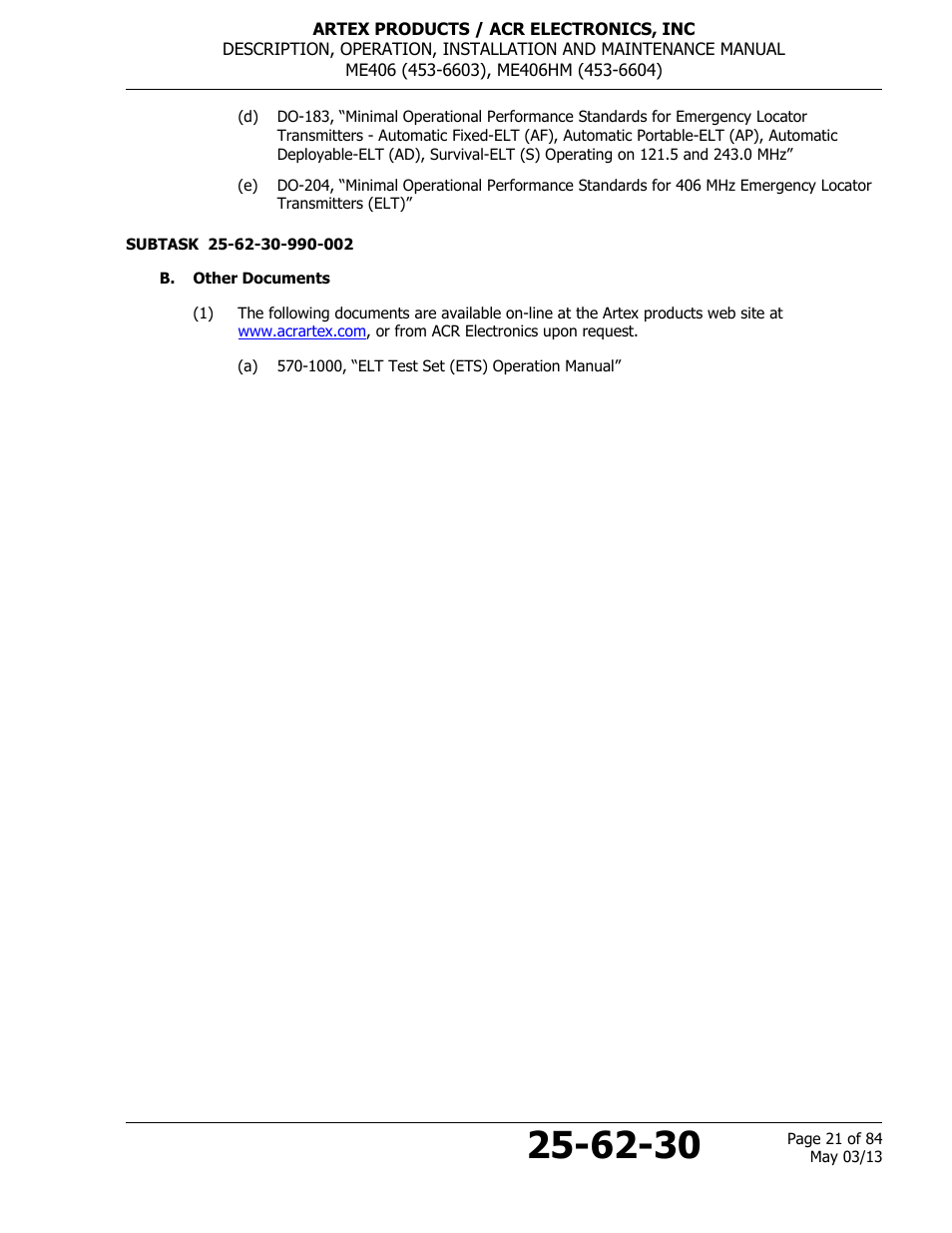 B. other documents | ACR&Artex ME406 ACE ELT User Manual | Page 21 / 84