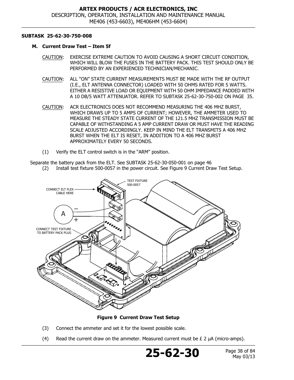 M. current draw test – item 5f, Figure 9 current draw test setup | ACR&Artex ME406 ACE ELT User Manual | Page 38 / 84