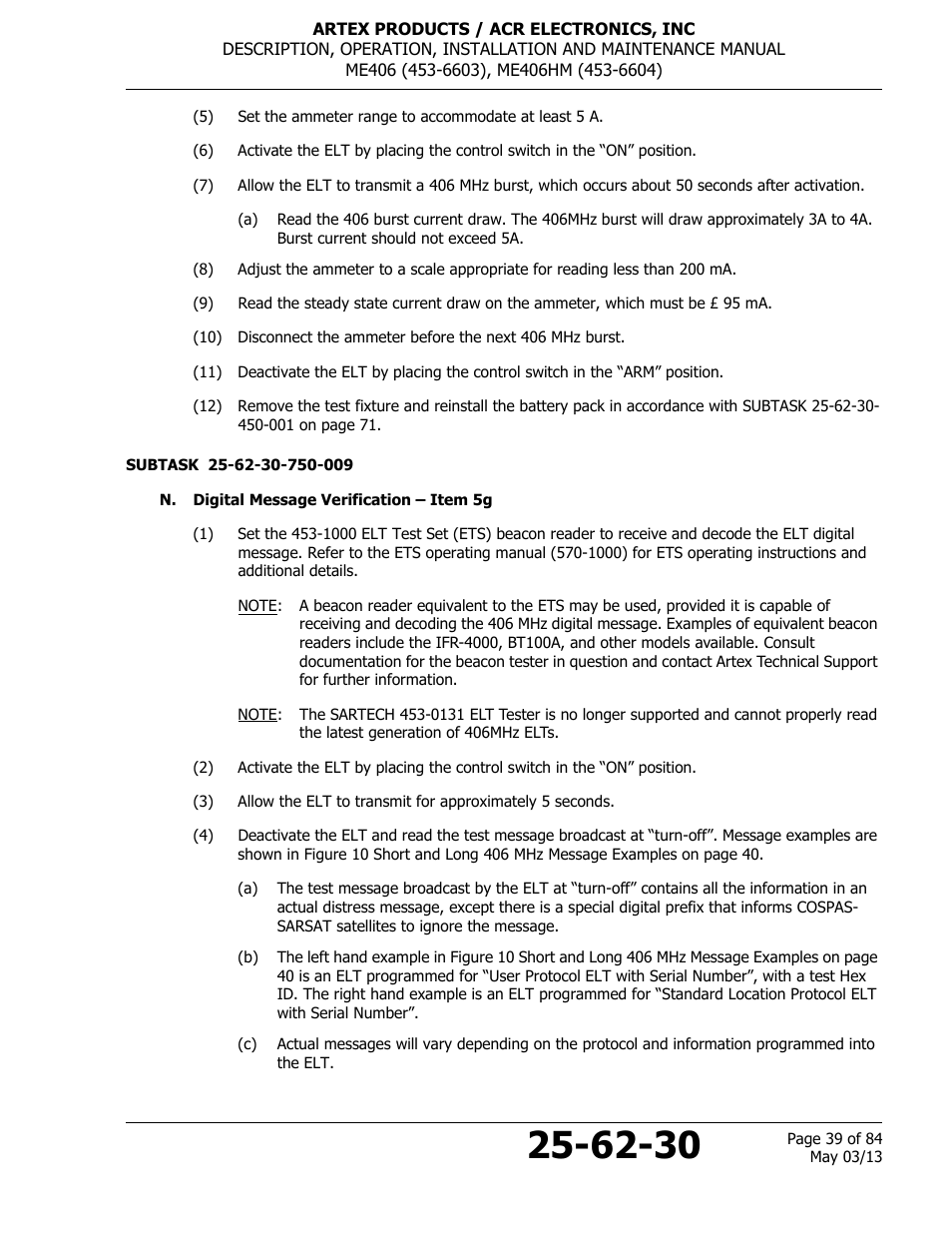N. digital message verification – item 5g | ACR&Artex ME406 ACE ELT User Manual | Page 39 / 84