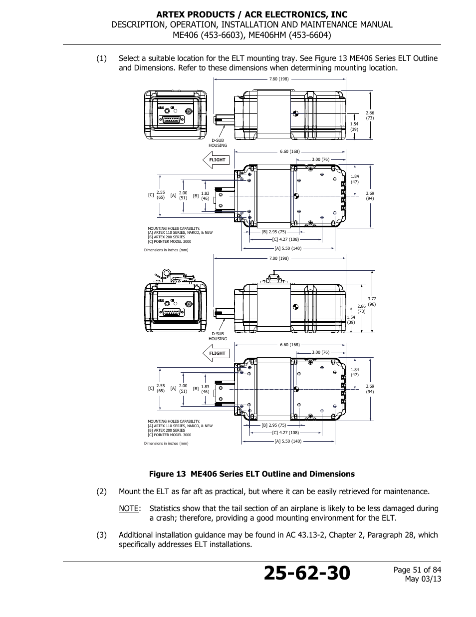 Figure 13 me406 series elt outline and dimensions | ACR&Artex ME406 ACE ELT User Manual | Page 51 / 84