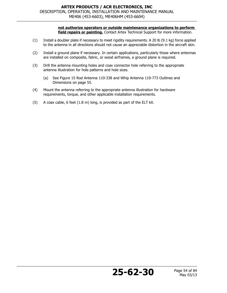 ACR&Artex ME406 ACE ELT User Manual | Page 54 / 84